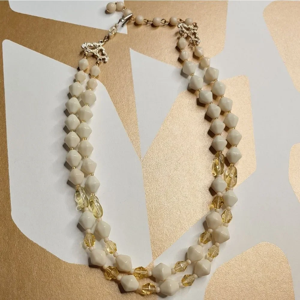 Vintage 50s 60s Acrylic Double Stranded Beaded Necklace